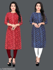 Feather-light Feel Women and Girls Crepe Fabric Printed Straight Kurti PACK OF 2, Extra plus Size -S,M,L,XL,XXL,2XL,XXXL,3XL,4XL,5XL,6XL,7XL,8XL ( New Arrival New Design Fashionable Kurti )