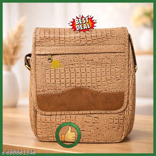 Pranjals House Men’s Tan Crocodile Texture Sling Bag | Premium PU Leather Crossbody Messenger Bag for Men | Stylish Office & Travel Shoulder Bag (13x10 Inch)