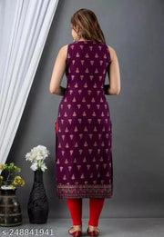 Womens Stylish Jhuma Print Sleeveless Straight Kurti For Girls