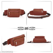 S Plus Tan Brown Kamar Pouch for Men & Women | PU Leather Waist Bag | 4 Zipper Pockets | Adjustable Belt | Travel, Running & Daily Use