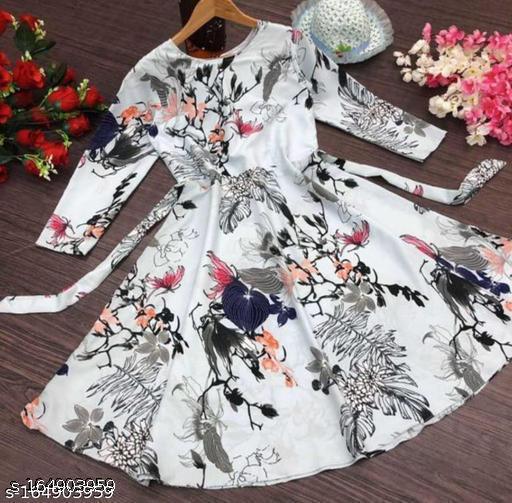 Polyster/Crepe fabric-White Anarkali Kurtis