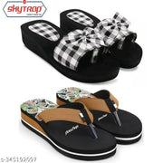 Skytrap Black, Brown Nubuck Eva Stylish & Comfortable Heels Slippers Flipflop for Women & Girls Combo of 2