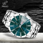 ANALOG DAY&DATE WORKING DISPLAY TURQUOISE DIAL&SILVER CHAIN WATCH FOR MEN&BOYS