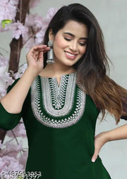 Meesho New Launch latest Very Beautiful Simple Straight Embroidered Sequence Work Designer Round Neck Women Kurti Kurta Dress