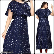 Polyster/Crepe fabric-Women Navy Blue & White Floral Print Layered Maxi Kurti