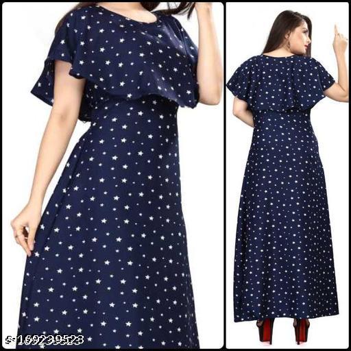 Polyster/Crepe fabric-Women Navy Blue & White Floral Print Layered Maxi Kurti