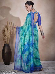 Dori Sarees Sky Blue Chiffon Saree sari For Woman With Blouse Piece