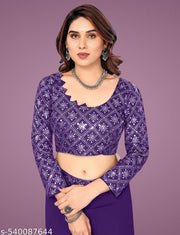 Silkra Glam Thread Embroidered Lace Plain Saree With Work Blouse And Belt