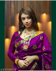 Traditioanl Silk Purple Assamese Mekhela Chador Saree