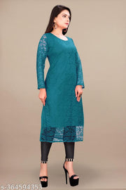 Elegant Net Fabric Embroidered Kurta for Women
