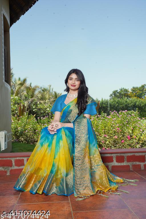 ORGANZA MULTY COLOUR SAREE, FANCY ORGANZA SAREE, ORGANZA SILK SAREE, 3D COLOUR SAREE  SAREE TRENDING SAREE FASTIVAL SAREE