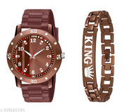 New AeviyoCase Brown Pata Dial Brown NEW PU Strap With King Bracelet Watch For Men,Boys