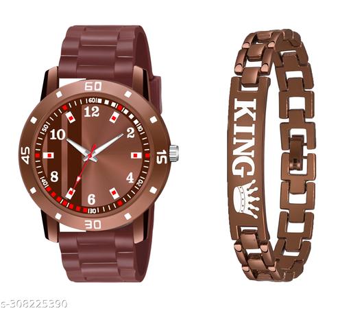 New AeviyoCase Brown Pata Dial Brown NEW PU Strap With King Bracelet Watch For Men,Boys