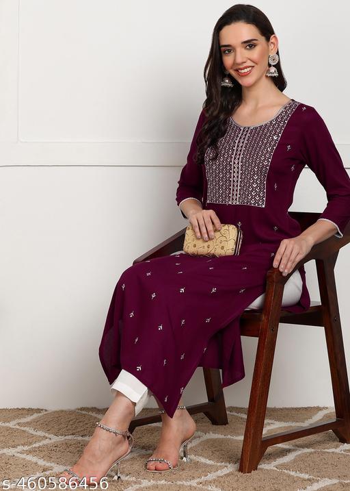 Sequin Embroidered Straight Kurti