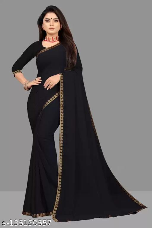 Trendy Black Solid/Plain Daily Wear Georgette Saree