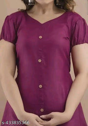 Women's&Girl's "Rayon"  Fashionble v-neck with puff sleeb  stylish kurti(purple)