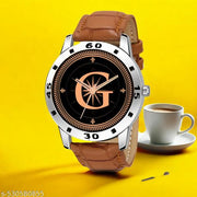 Femeo  Watches 9108 Analog Round Black Dial G Design Stylish Beige Leather Strap Classic Design Fancy Wrist Watch for Men and Boys, Pack of 1 - A07ZALPHA-G-AVO-SIL-TAN-CRL