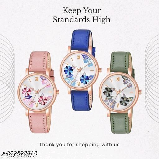 Precious Flower Designer Rust Thorns Fit Round Dial with Colorful Stylish Leather Belt Analog Watches for Women Watches