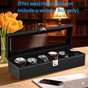 Watch Box Holder Case in 6 slots  Black Rexine & Black velvet (Black, case 6 Watches)