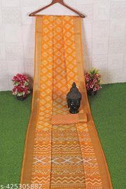 Anvi Prints Designer Linen Cottan Saree Yellow