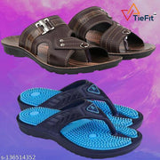 TieFit Men's Accupressure Non-Slip Slippers & TieFit Men's Thong Slipper Combo Pair Of 2