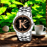 MAVIA WATCHESAnalog Round silver Dial ALPHABET K Design Stylish silver Strap Classic Design Fancy Watch for Men and Boys, Pack of 1 ALPHABET K-AVO-SIL-STL-1